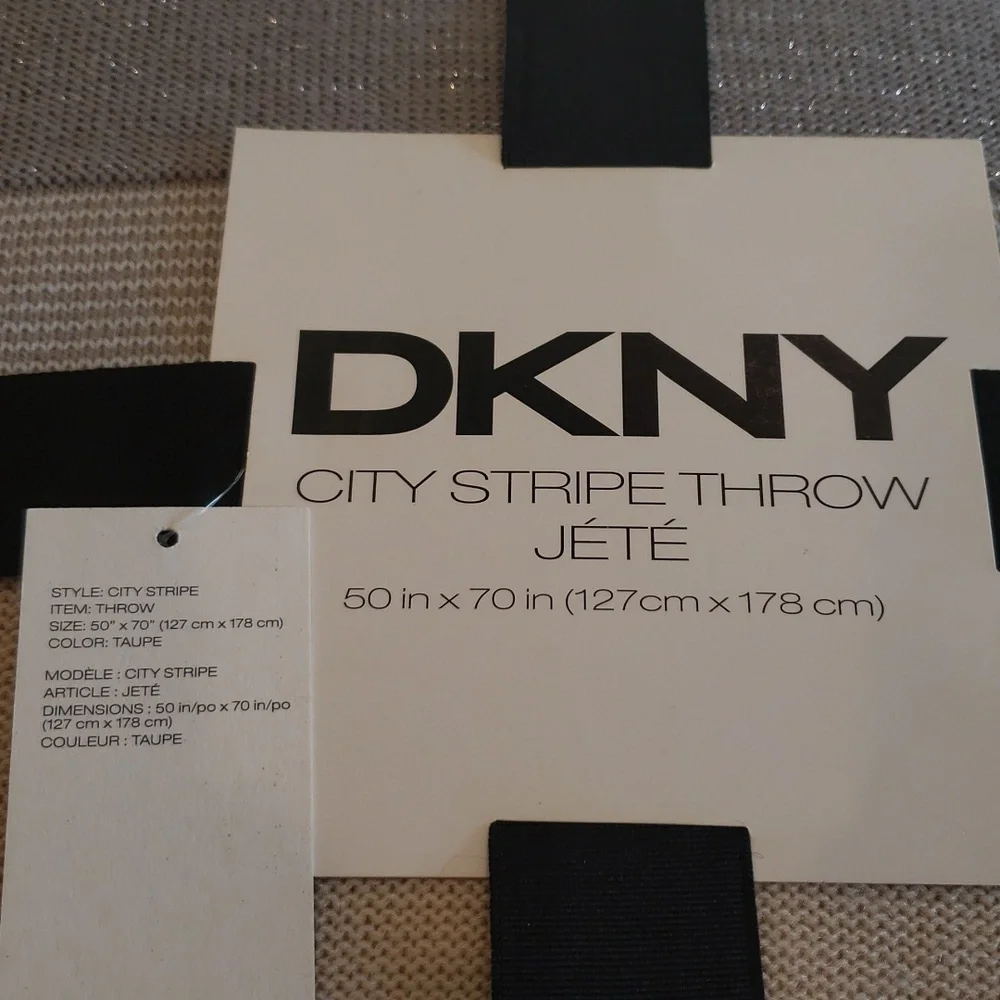 Metallic Sparkle DKNY City Stripe Throw Blanket Neutral Silver, Gray, Tan, Cream